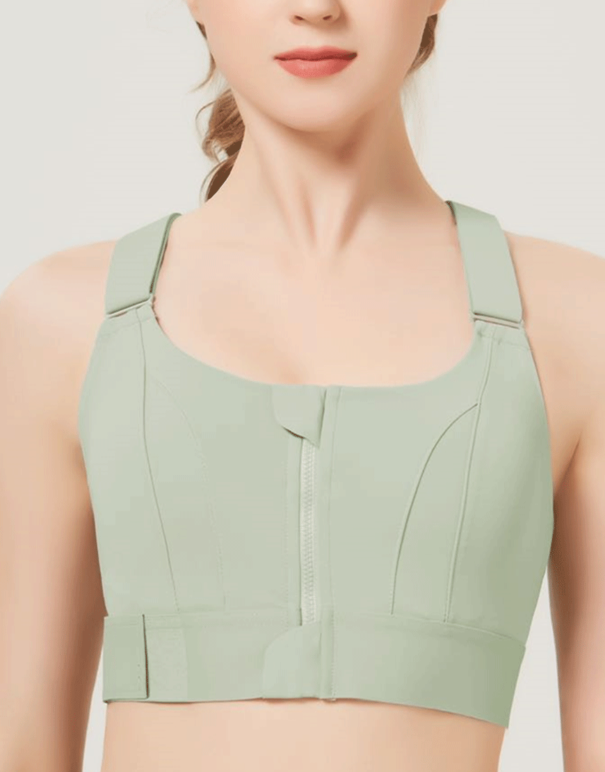 Pack of 3 , PREMIUM QUALITY FRONT CLOSURE PADDED HIGH IMPACT SPORTS BRA WITH ADJUSTABLE WAIST BAND-Green