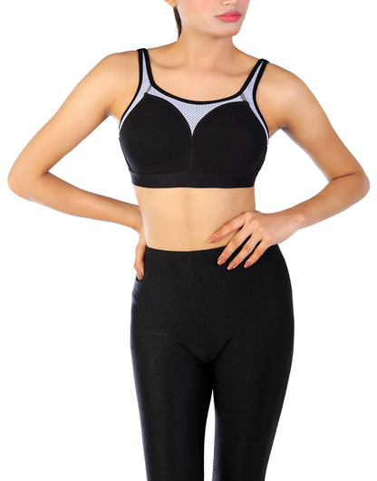 Pack of 3 cotton double layered medium to high impact sports bra-Black