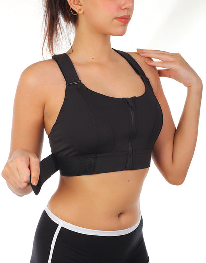 Pack of 3, PREMIUM QUALITY FRONT CLOSURE PADDED HIGH IMPACT SPORTS BRA WITH ADJUSTABLE WAIST BAND-BLACK