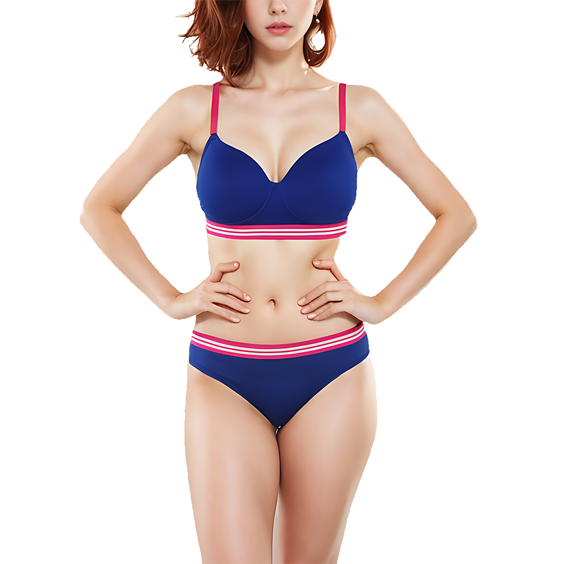 Pack of 3, LIGHTLY PADDED NON WIRED TSHIRT BRA WITH STRIPED ELASTIC WAIST BAND-BLUE