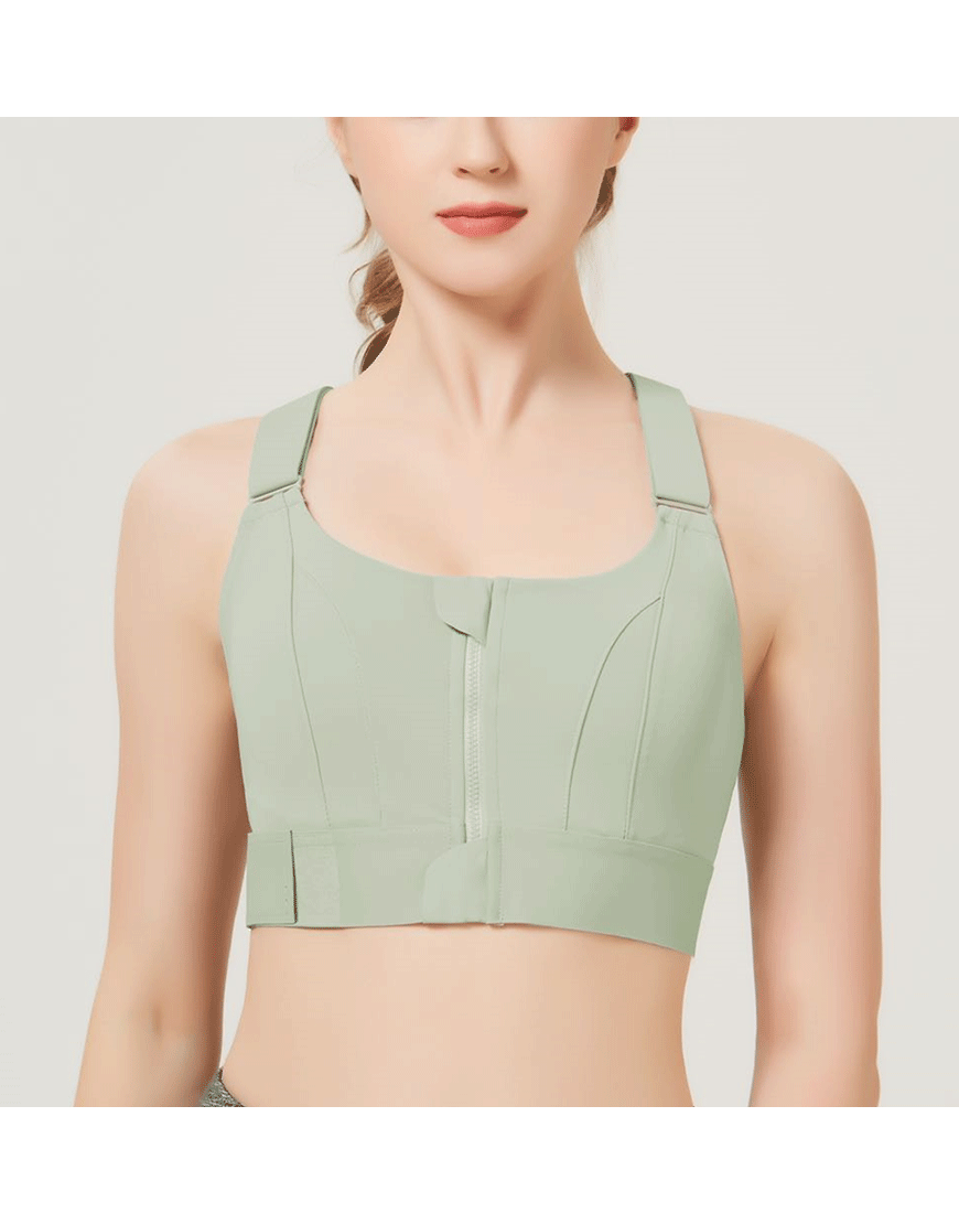 Pack of 3 , PREMIUM QUALITY FRONT CLOSURE PADDED HIGH IMPACT SPORTS BRA WITH ADJUSTABLE WAIST BAND-Green