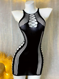 Sexy Black Mesh Backless Mini Dress