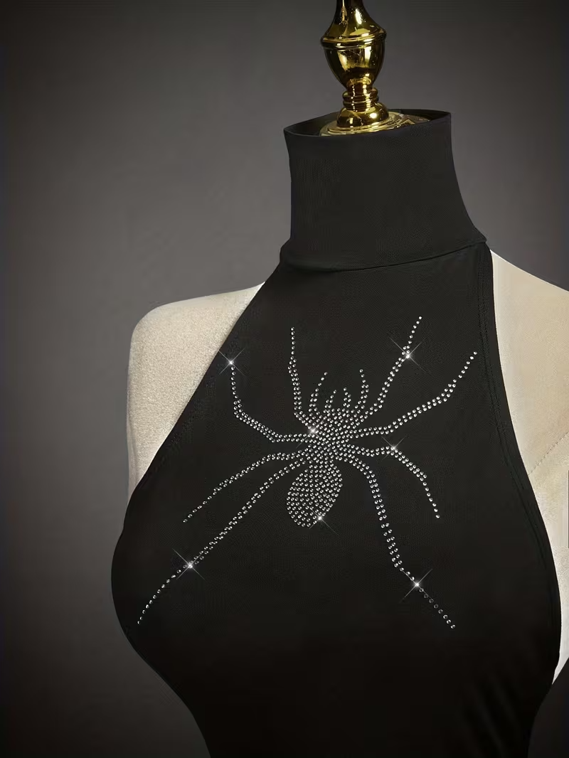 Y2K Rhinestone Backless Halter Neck Mini Dress