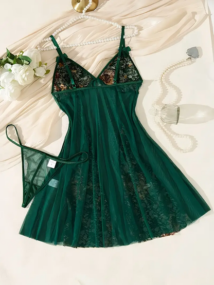 Women’s Sexy V-Neck Lace Nightgown – Backless Sleeveless Sleepwear