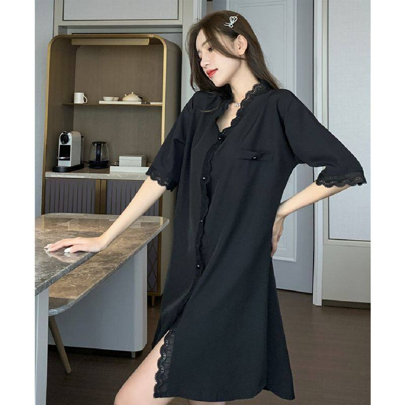 ELF TRIBE Pajamas Women Summer Ice Silk Breathable Cool Korean Style Luxury Nightgown Short-sleeved Sleepwear