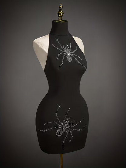 Y2K Rhinestone Backless Halter Neck Mini Dress