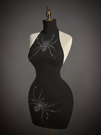 Y2K Rhinestone Backless Halter Neck Mini Dress