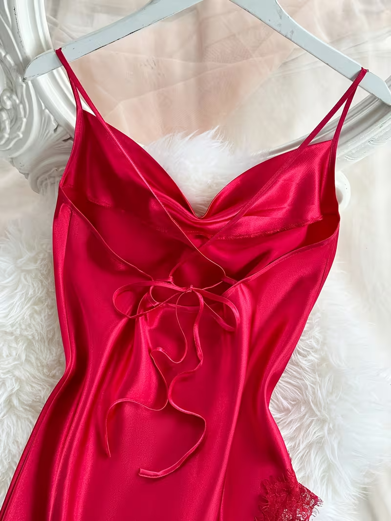 Long Lace Patchwork Comfortable Ruffled Nightgown