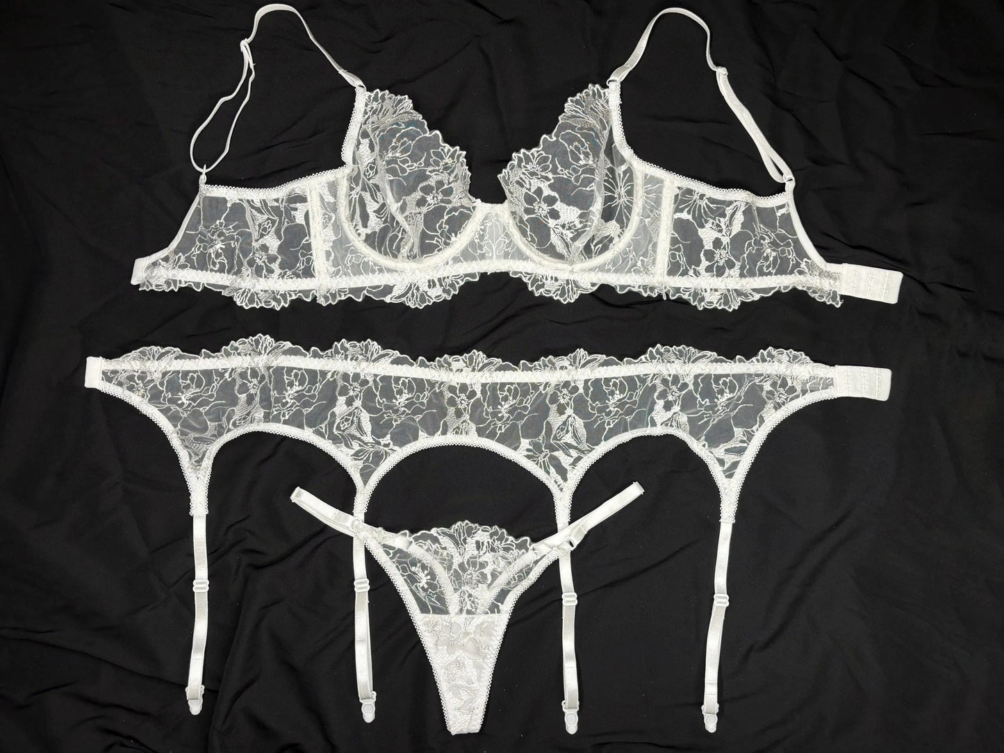 White sheer floral lace  set ( Buy 2 Get 1 Free )