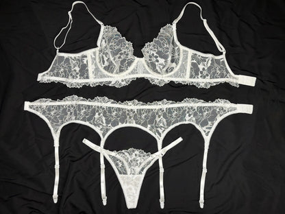 White sheer floral lace  set ( Buy 2 Get 1 Free )