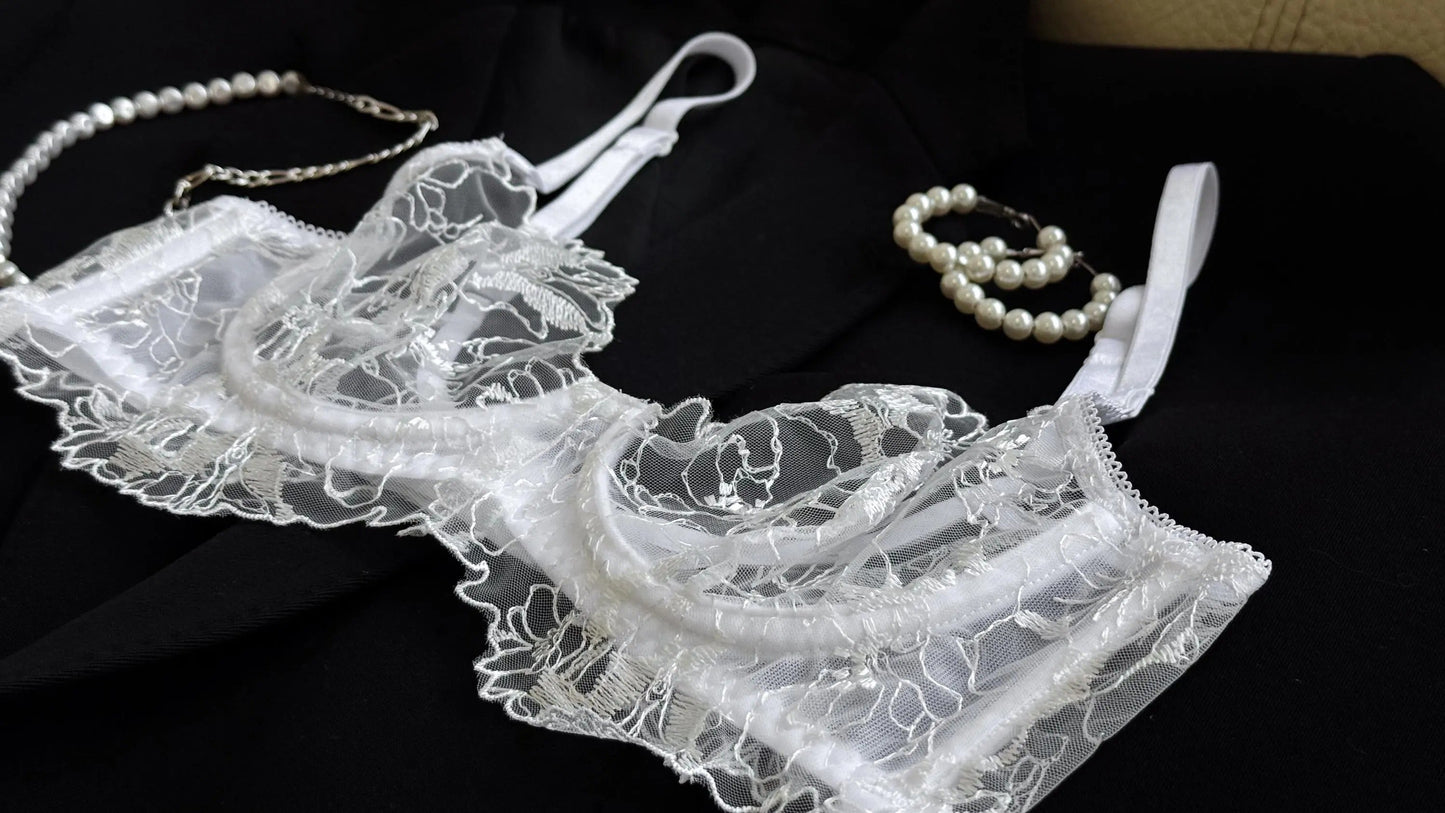 White sheer floral lace  set ( Buy 2 Get 1 Free )