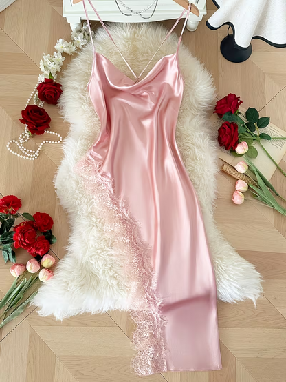 Long Lace Patchwork Comfortable Ruffled Nightgown