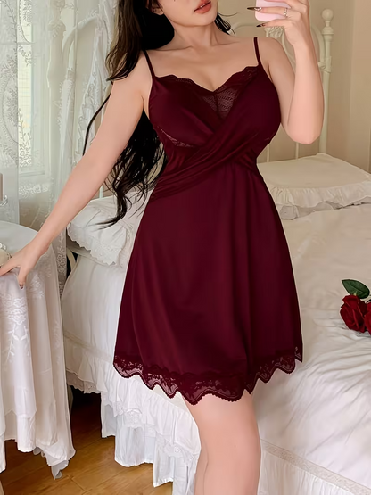 Ladies' Fashion Elegant Lace Spliced Camisole Nightgown