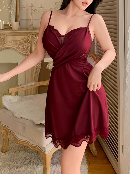 Ladies' Fashion Elegant Lace Spliced Camisole Nightgown