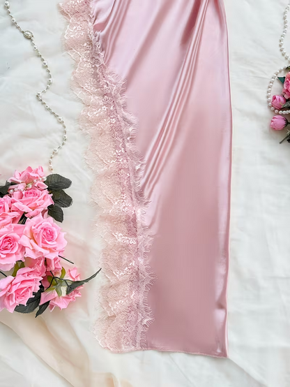 Long Lace Patchwork Comfortable Ruffled Nightgown