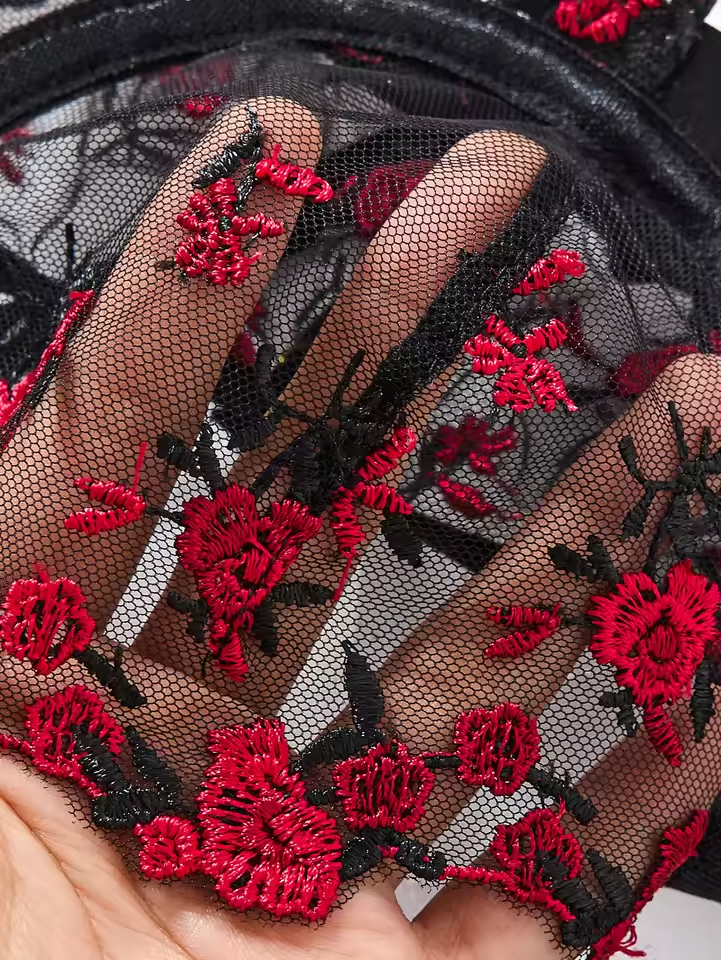Floral Embroidery Mesh 2-Piece Set