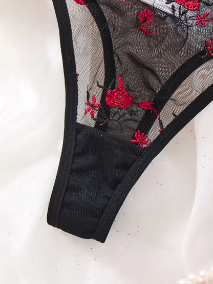 Floral Embroidery Mesh 2-Piece Set