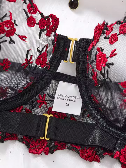 Floral Embroidery Mesh 2-Piece Set