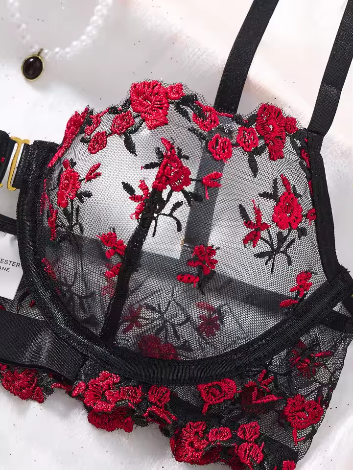 Floral Embroidery Mesh 2-Piece Set