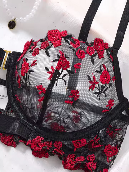 Floral Embroidery Mesh 2-Piece Set