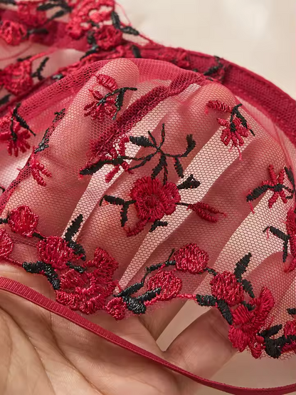 Wine Red Floral Lace 2-Piece Set