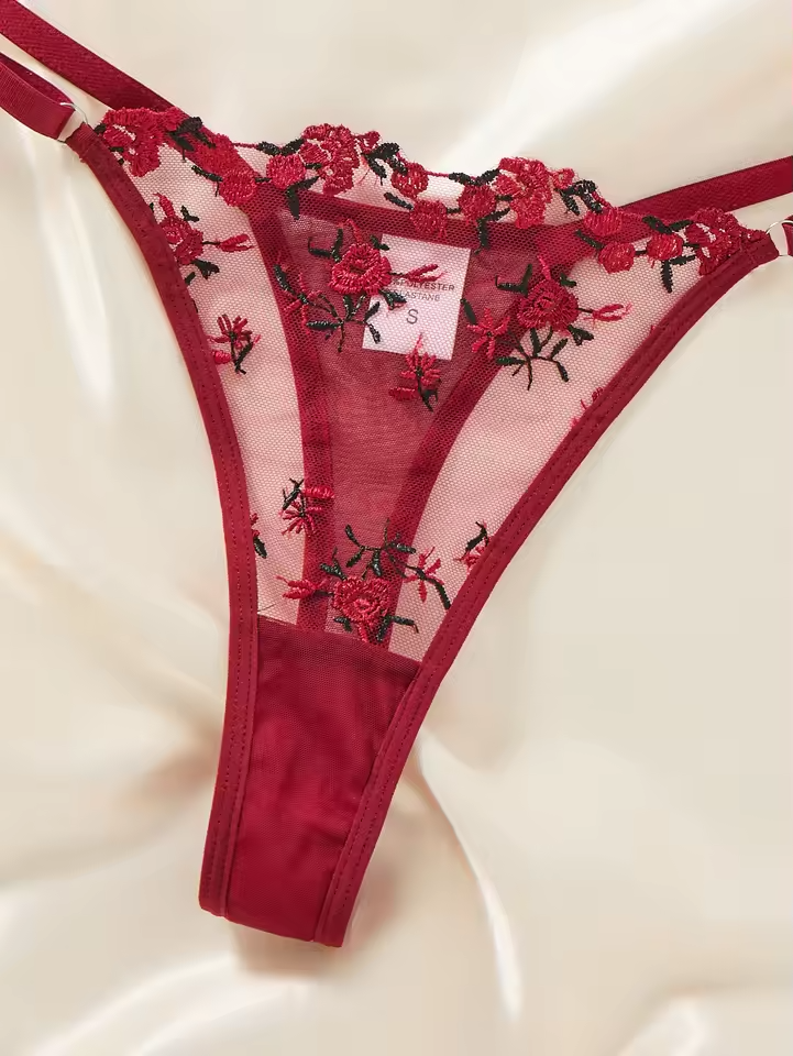 Wine Red Floral Lace 2-Piece Set
