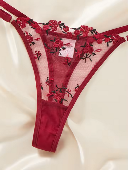 Wine Red Floral Lace 2-Piece Set
