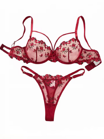 Wine Red Floral Lace 2-Piece Set
