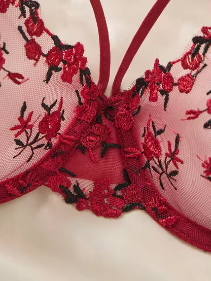 Wine Red Floral Lace 2-Piece Set