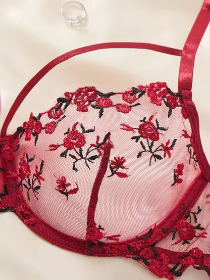 Wine Red Floral Lace 2-Piece Set