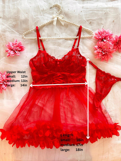 Red Lace Babydoll  Set ( Buy 2 Get 1 Free )