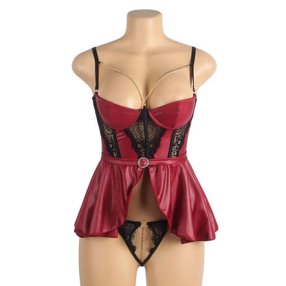 Valentine'sSatin Lace Peplum Lingerie Set