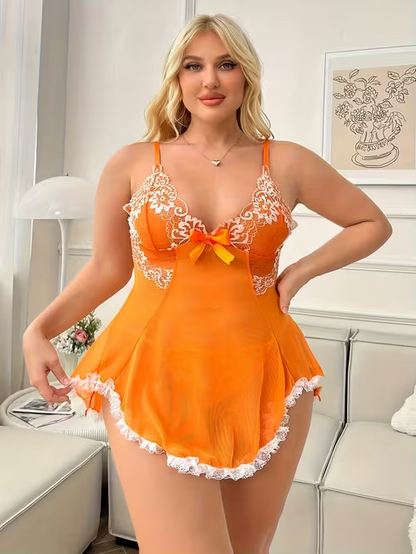 Sexy Sheer Deep Lace Strapless Nightgown with Matching Underwear