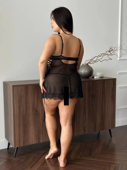 Sheer Mesh Nightwear with Corset Lacing