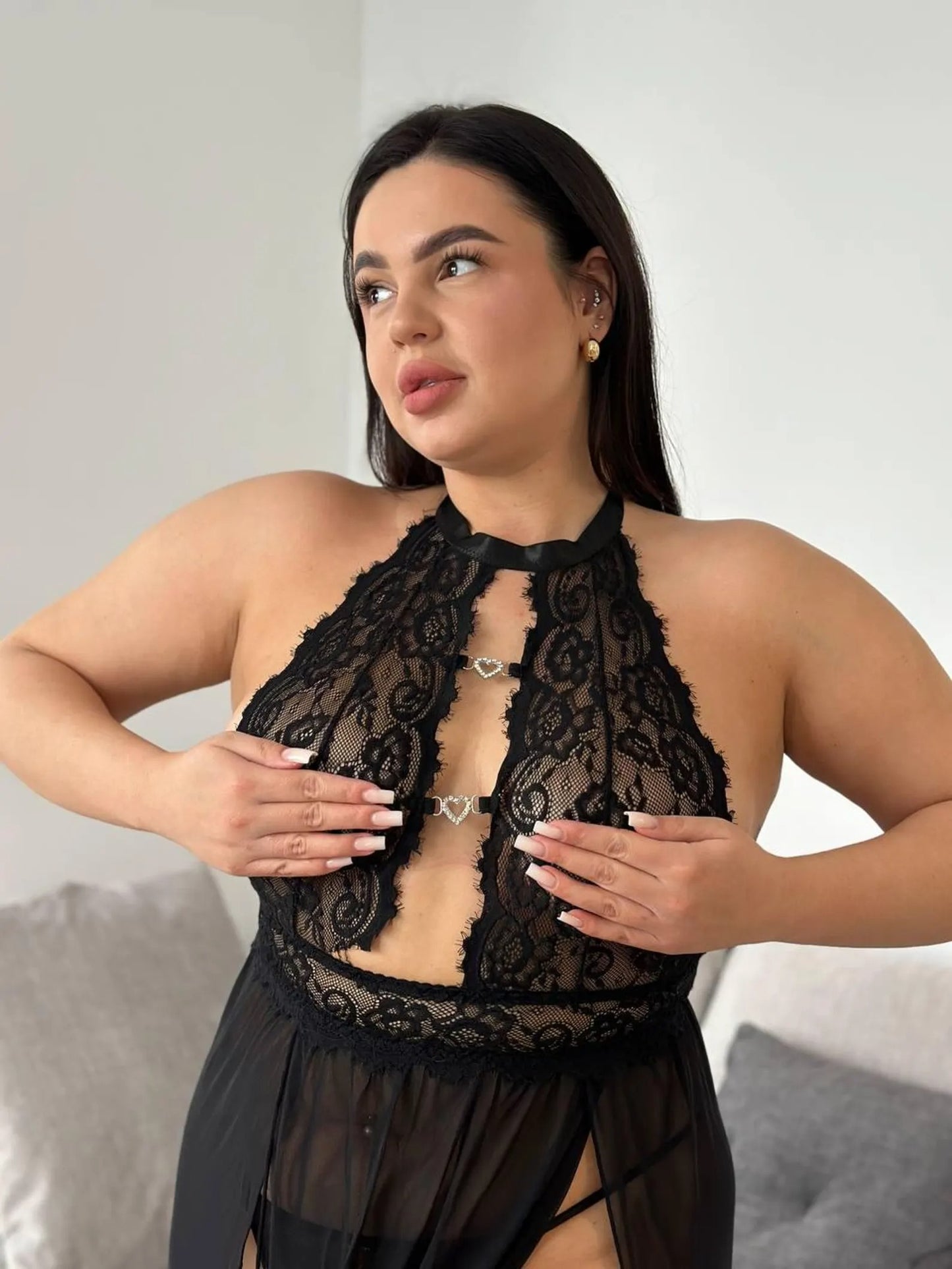 Lace Nightgown with Soft Mesh