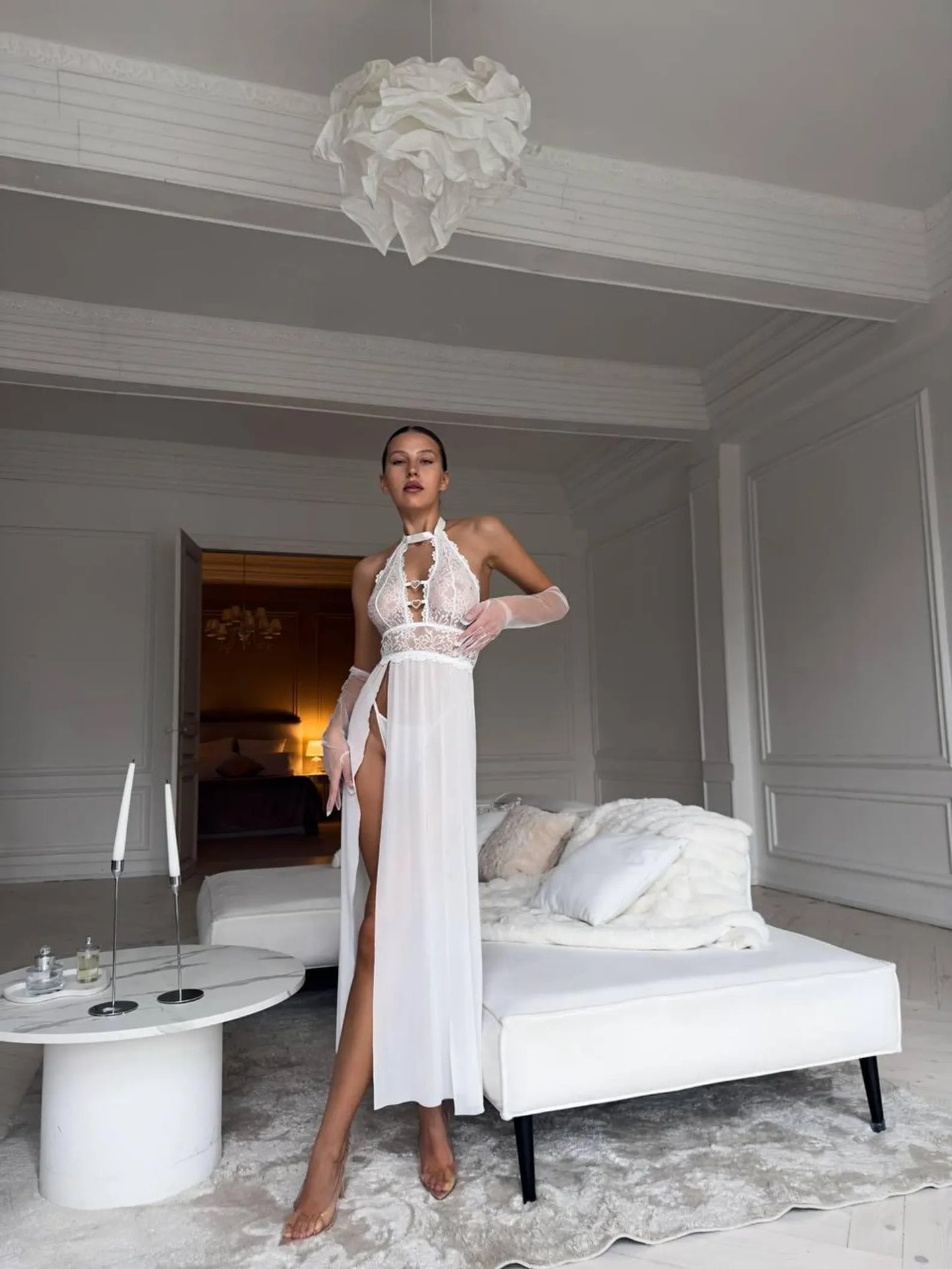 Lace Nightgown with Soft Mesh
