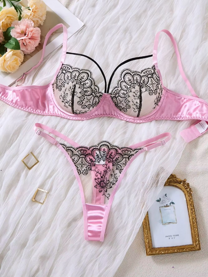 Pink Contrast Lace 2-Piece Set