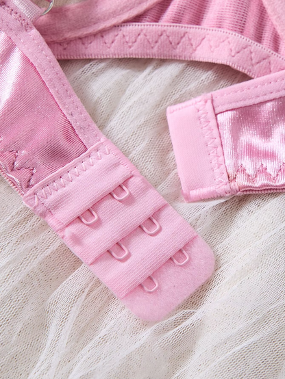 Pink Contrast Lace 2-Piece Set