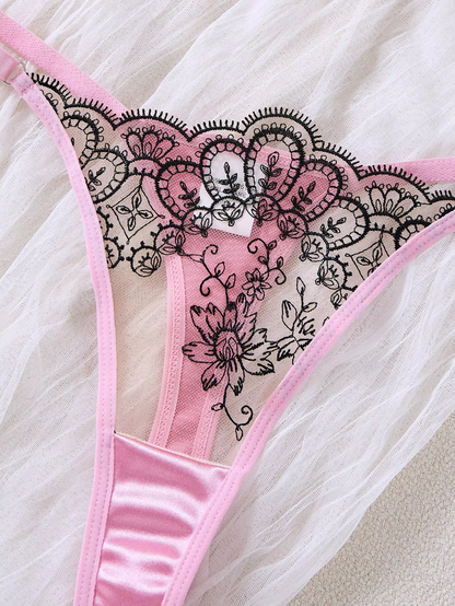 Pink Contrast Lace 2-Piece Set
