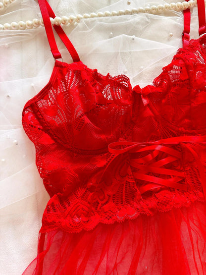 Red Lace Babydoll  Set ( Buy 2 Get 1 Free )