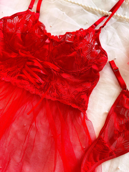 Red Lace Babydoll  Set ( Buy 2 Get 1 Free )