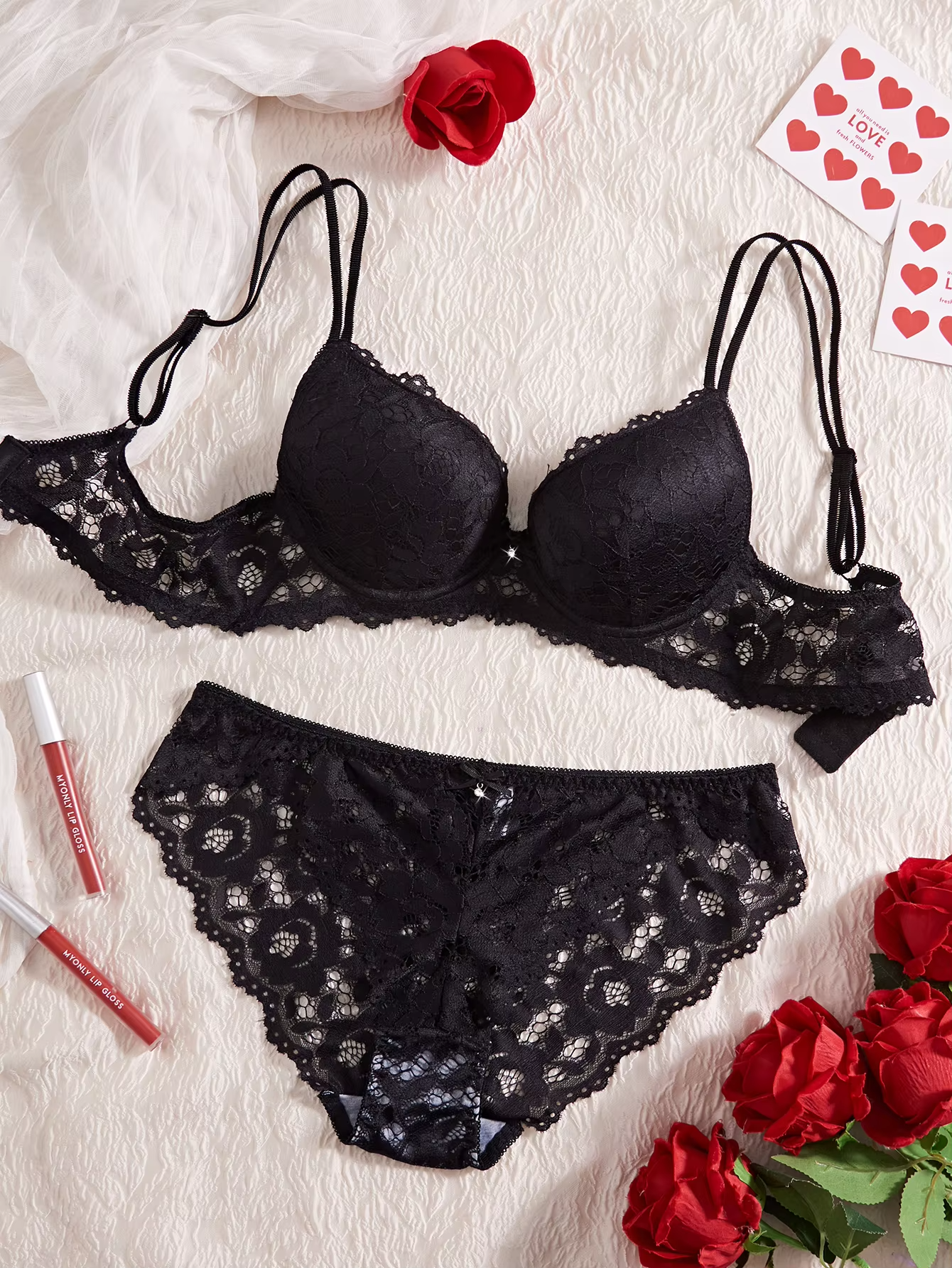 Rhinestone Lace Push-Up Set