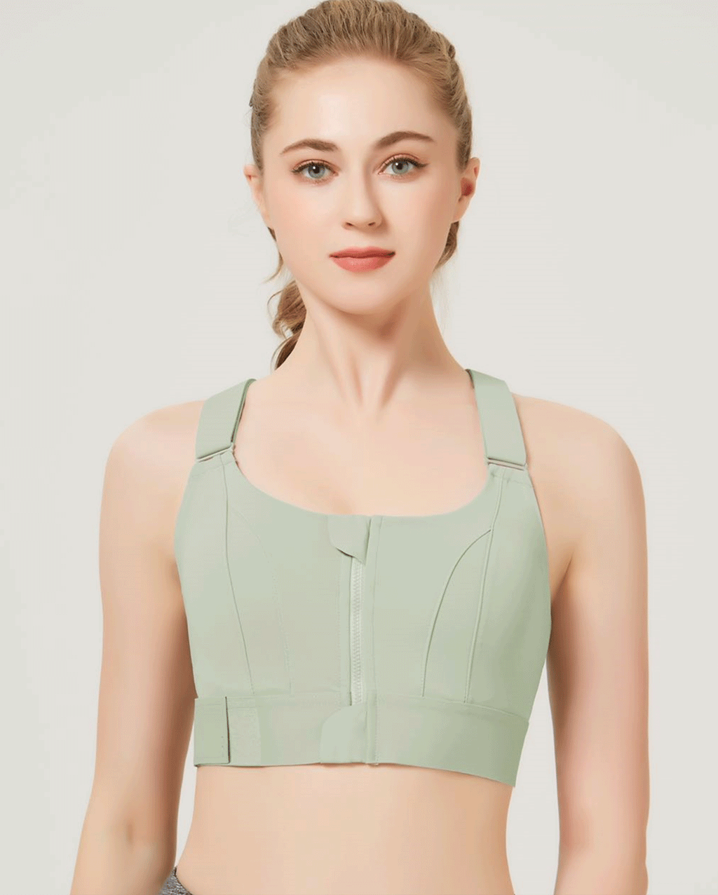 Pack of 3 , PREMIUM QUALITY FRONT CLOSURE PADDED HIGH IMPACT SPORTS BRA WITH ADJUSTABLE WAIST BAND-Green