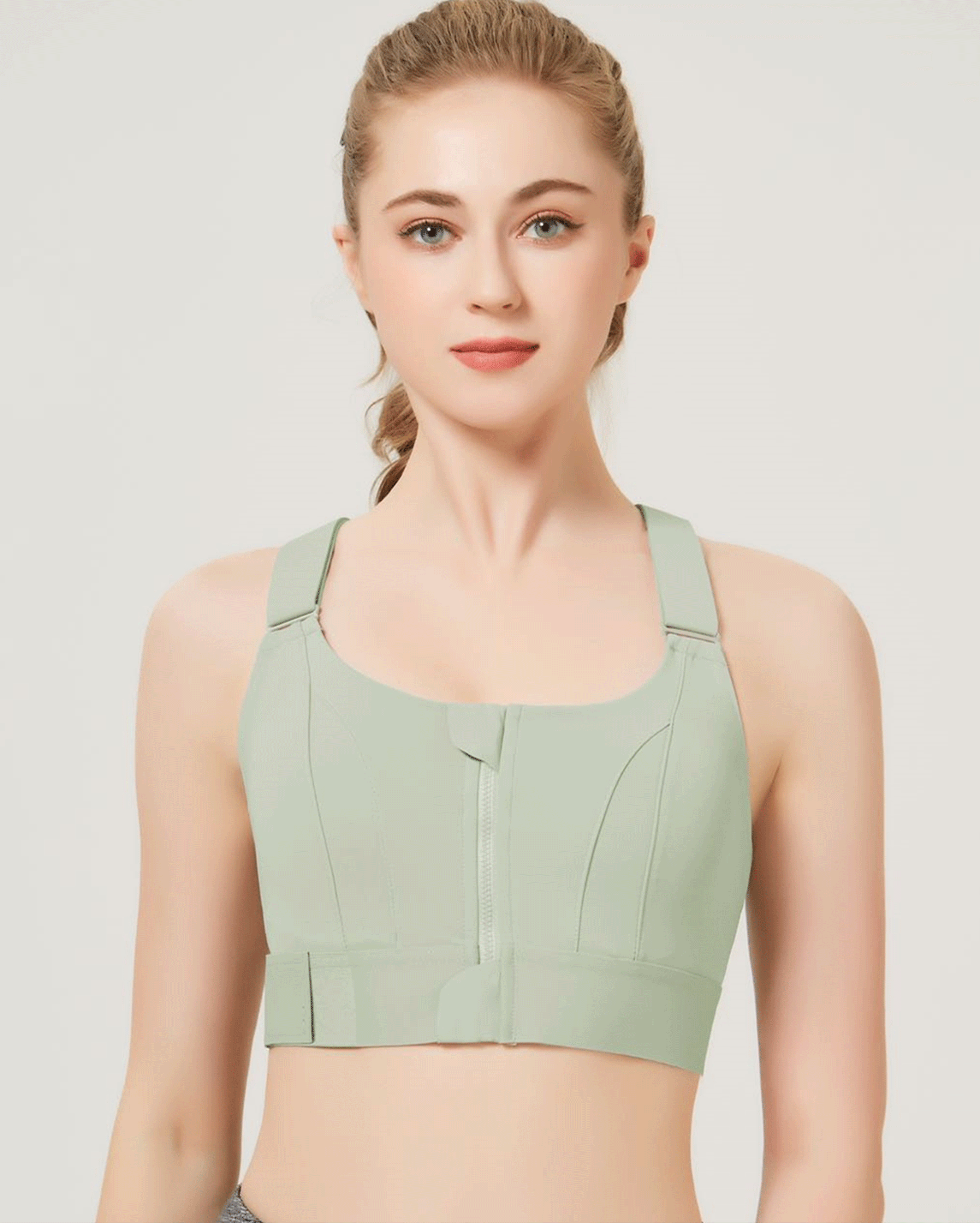 Pack of 3 , PREMIUM QUALITY FRONT CLOSURE PADDED HIGH IMPACT SPORTS BRA WITH ADJUSTABLE WAIST BAND-Green